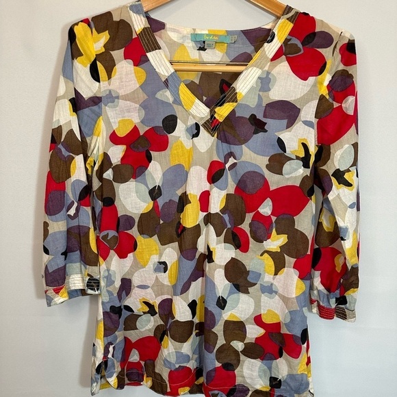 Boden Blouse Tunic Shirt Size US 8 V-Neck 3/4 Sleeve Boho Floral Multicolor - Picture 1 of 12